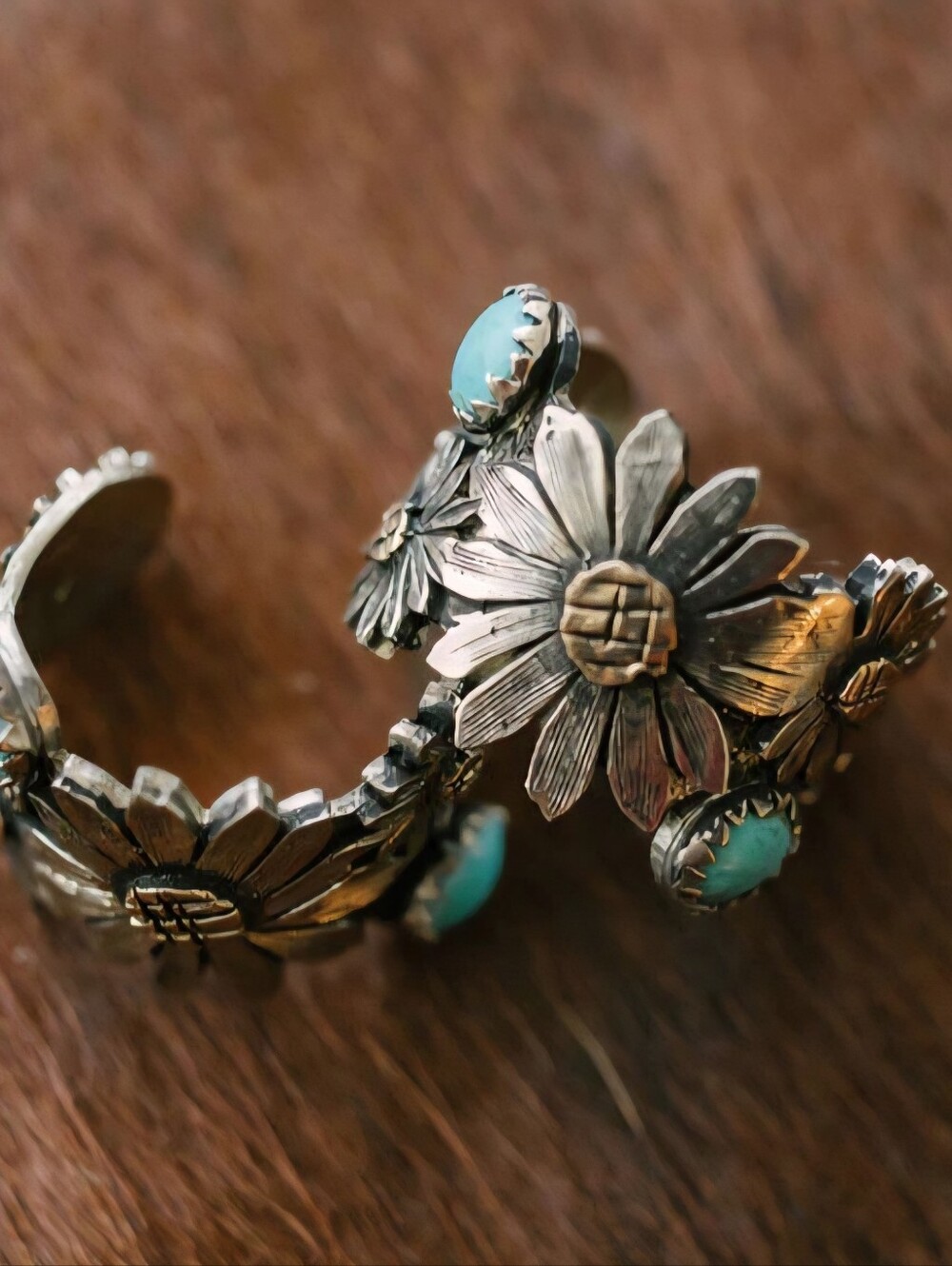Silver Daisy Turquoise Cut Out Ring - Women's Jewelry